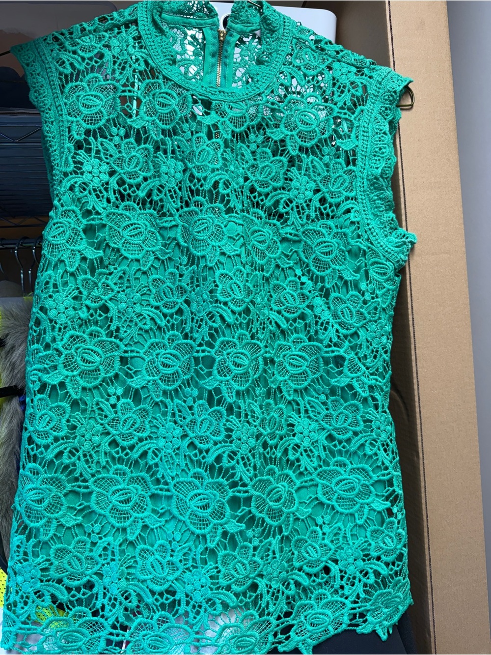 Nanette Lepore Sleeveless Emerald Green Lace Top - Women's